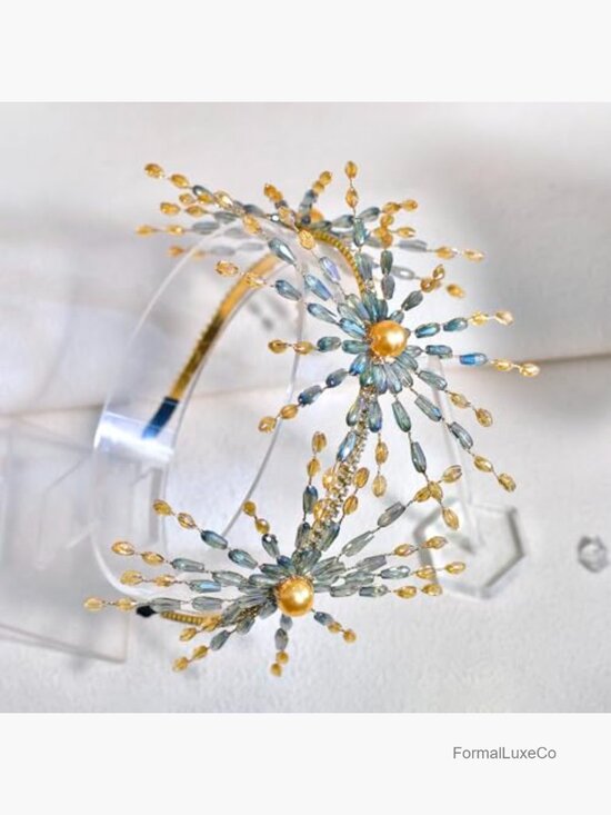 Crystal Beaded Flower Tiara Hairpiece Bridal Prom Headband main image 4